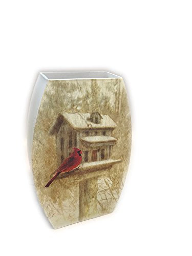 Stony Creek - Frosted Glass - 9.5" Lighted Vase - Cardinal & Birdhouse
