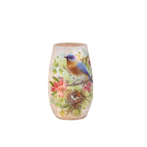 Stony Creek - 5" Frosted Lighted Vase - Summer Songbirds - Bluebird