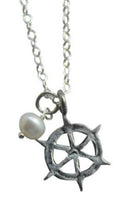 The Vintage Pearl - 18" Charm Necklace - Vintage Ship's Wheel