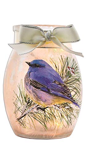 Stony Creek - Frosted Glass - 3" Lighted Vase - Winter Bluebird - Left Facing