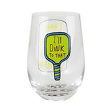 Enesco - Our Name is Mud - 15 oz Stemless Wine Glass - Dinking Problem Pickleball