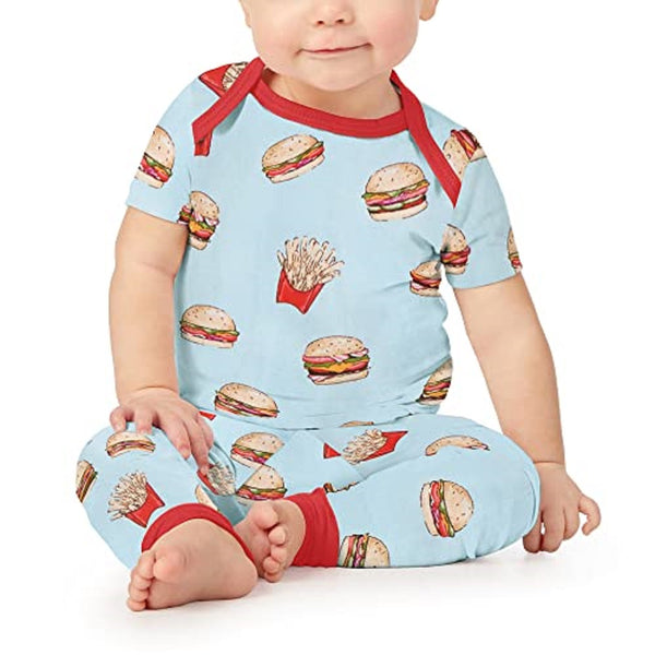 BedHead - Infant Short Sleeve Jersey PJ Set - Burgers & Fries - 12-18M