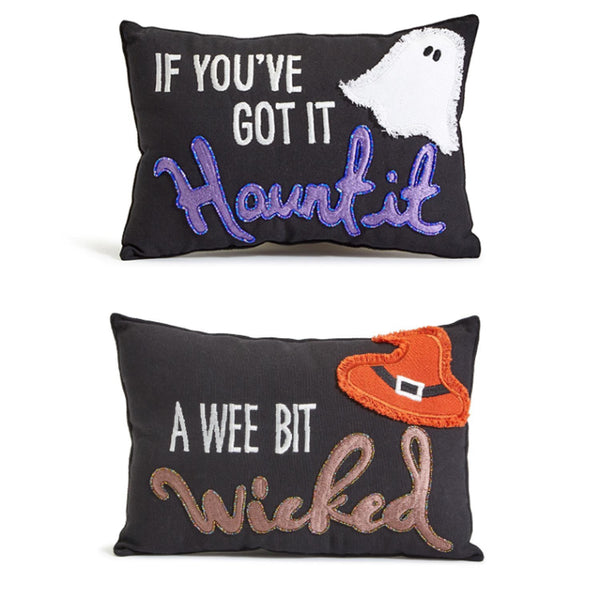 Two's Company - 2 Embroidered Decorative Pillows - Wicked & Haunt-it