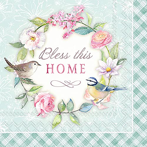 Boston International - 3-Ply 6.5" Lunch Napkins - Bless This Home Turquoise