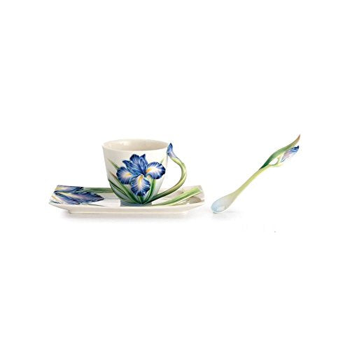 xFranz Porcelain Eloquent Iris Cup Saucer Spoon Set