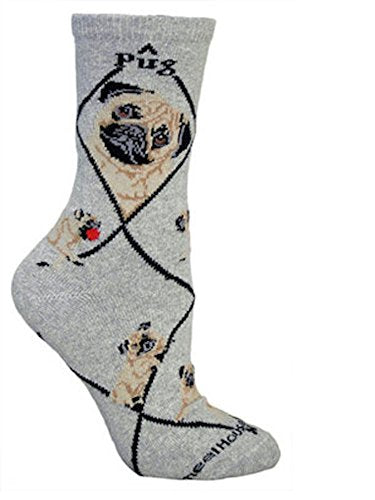 Wheel House Designs Fawn Pug Gray Cotton Womens Socks