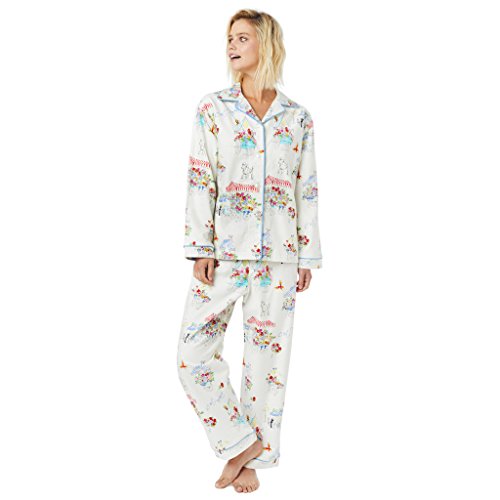 The Cat's Pajama Flannel Pajama - Flower Cart White - Women Large