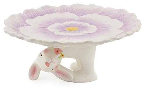 Boston International - 7" Ceramic Pedestal Plate - Floral Bunny