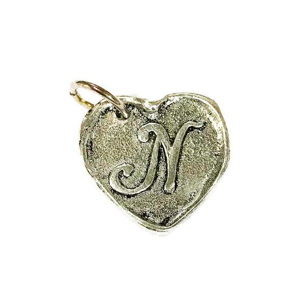 Wax Insignia - Seal Heart Charm - Silver Plated - "N"