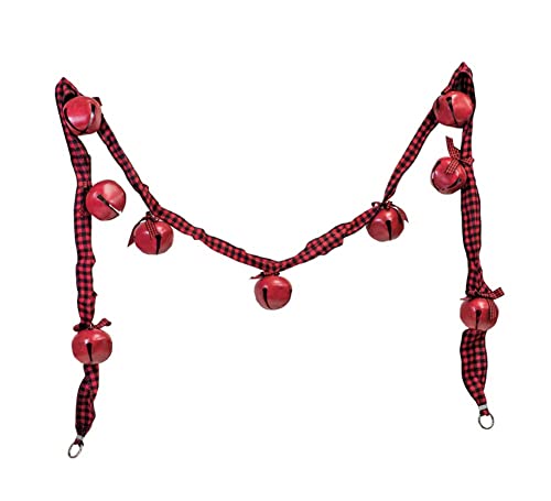 Boston International - Christmas Ribbon Garland w/ Red Jingle Bells - Red & Black Plaid