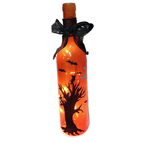 Stony Creek - Orange Glass - 15" Lighted Wine Bottle - Spooky Tree