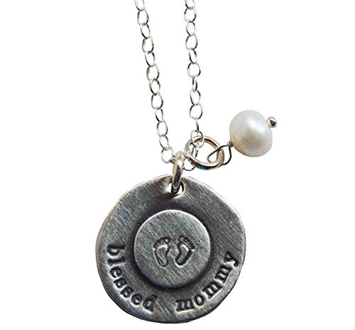 The Vintage Pearl - 18" Charm Necklace - "Blessed Mommy"