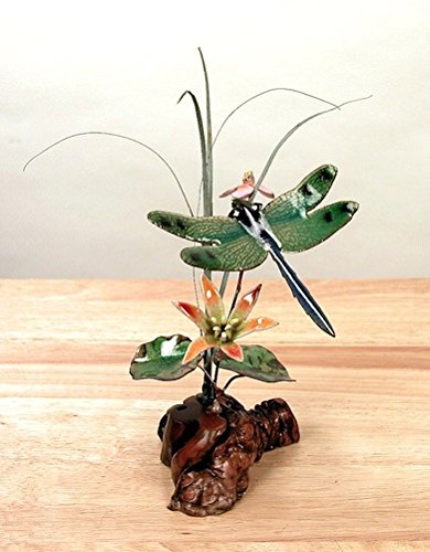 Bovano - Tabletop Sculpture - Green Winged Dragonfly & Flower