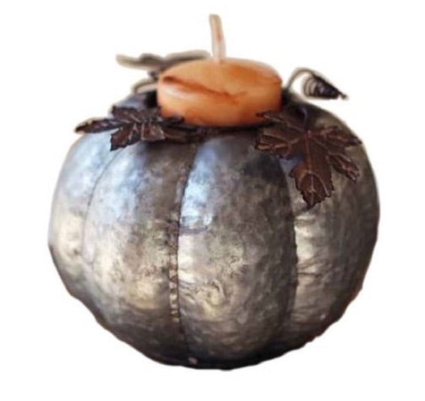 Vintage Floral - Metal Pumpkin Candle Holder - Round