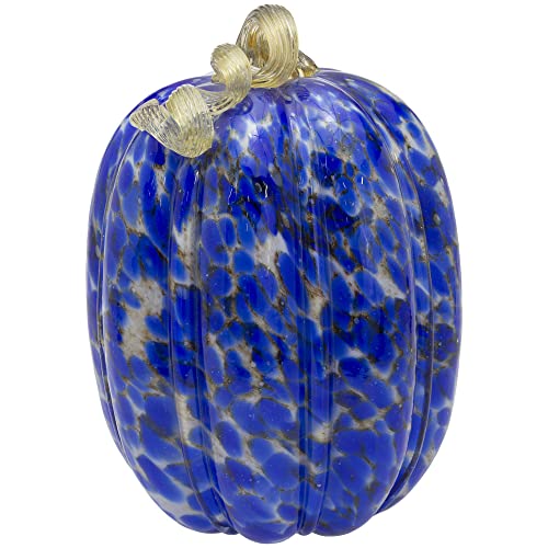 Boston International - Large Glass Pumpkin - Blue & Gold Swirl