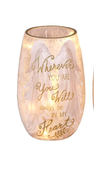 Stony Creek - Frosted Glass - 5" Lighted Vase - Wherever You Are/ Bereavement