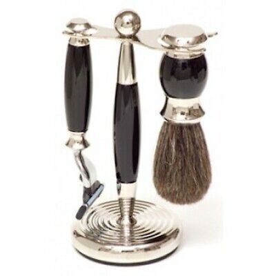 Perma Brands - PureBadger - 3 Pc. Razor Set - Shaving Horn, Brush & Stand -