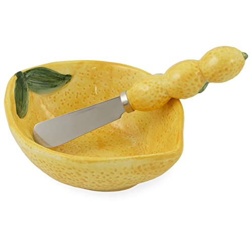 Boston International - 5" Bowl &  Spreader - Painterly Lemons