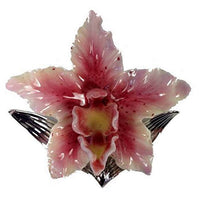 Porcelain - Rhodium Pin - Orchid Flower