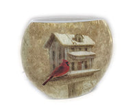 Stony Creek - Frosted Glass - 7" Oval Lighted  Vase - Cardinal & Birdhouse