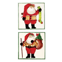 Vietri - Old St. Nick - Assorted Square Trivets w Green Trim - Set of 4