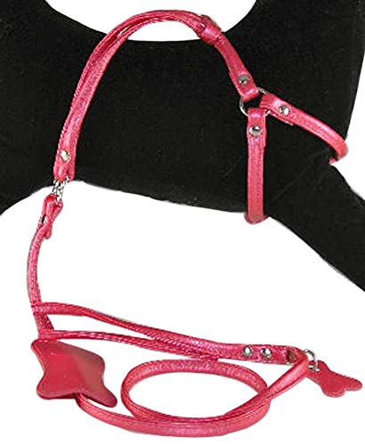 Beau Nouveau - Step-In Dog Harness & Leash - Hot Pink Leather - Medium