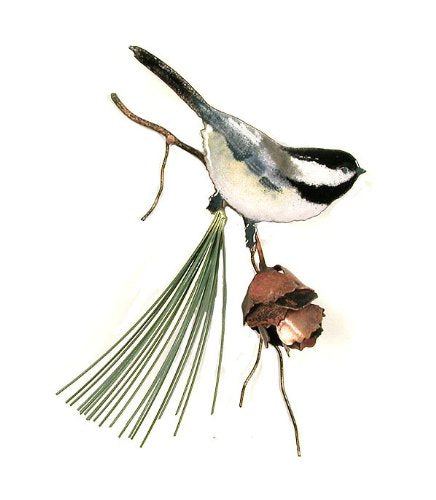 Bovano - Wall Sculpture - Chickadee w/ 3D Pine Cone