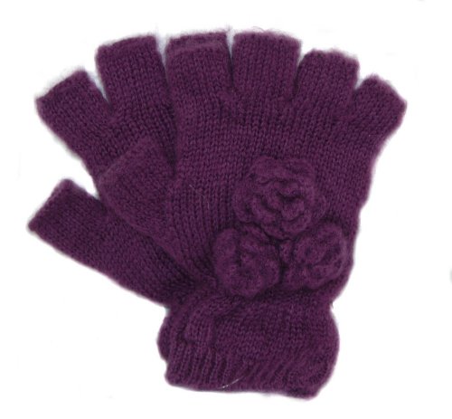San Diego Hat Company - Women's Fingerless Gloves - Purple w/ Flowers