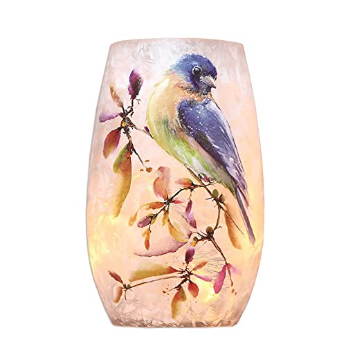 Stony Creek - Frosted Glass - 5" Lighted Vase - Birdwatching - Blue Bird