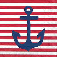 Boston International - 3-Ply 5" Cocktail Napkins - Yacht Club Anchor - Red