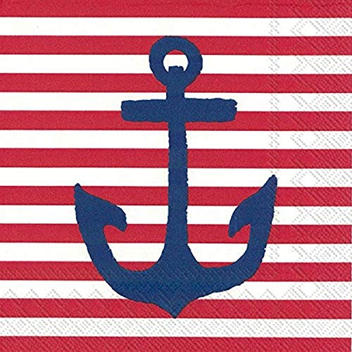 Boston International - 3-Ply 5" Cocktail Napkins - Yacht Club Anchor - Red