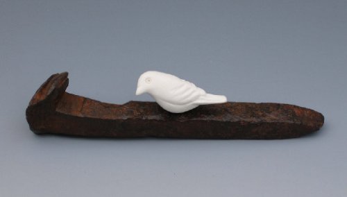 Stiles In Clay White Porcelain Bird On A Railroad Spike Figurine