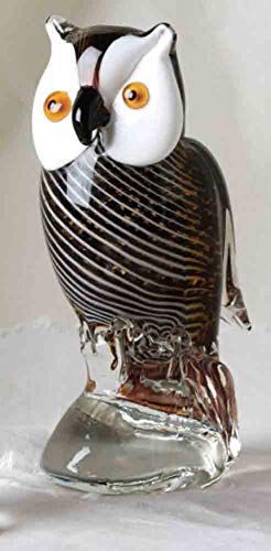 Two's Company - Venetian Hand Blown Glass Owl - Amber Striped