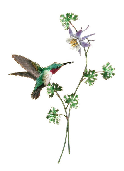 Bovano - Wall Sculpture - Hummingbird Broad-tailed w/ Columbine