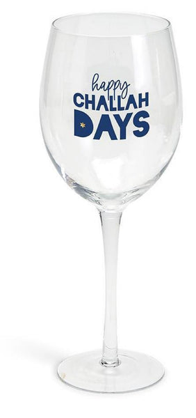 Two's Company - Hanukkah Wine Glass - Matching Gift Box (Challah Days)