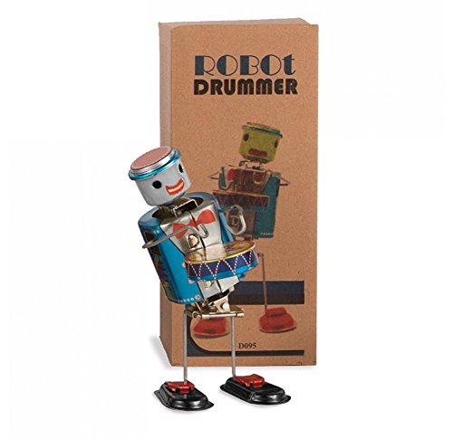 Gold Leaf Designs - Robot Drummer Metal Wind-Up Toy Replica