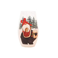 Stony Creek - Frosted Glass - 7" Lighted Vase - Buffalo Plaid Gnome & Bear