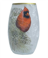 Stony Creek - Frosted Glass - 7" Lighted Vase - Cardinal, Branch & Pinecone