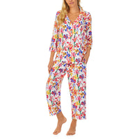 BedHead - 3/4 Sleeve Crop Stretch Jersey PJ Set - Brilliant Blooms - Large