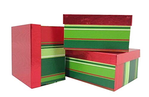Gift Boxes Christmas Holiday Party Set of 3 Green Red Stripes