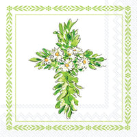 Boston International - 3-Ply 5" Cocktail Napkins 20 Count - Floral Cross