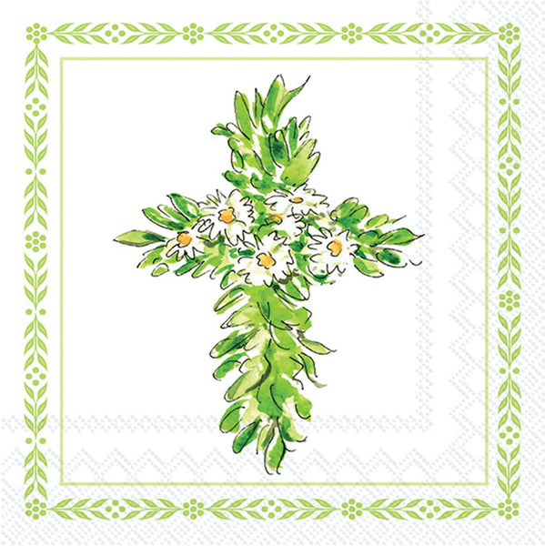 Boston International - 3-Ply 5" Cocktail Napkins 20 Count - Floral Cross