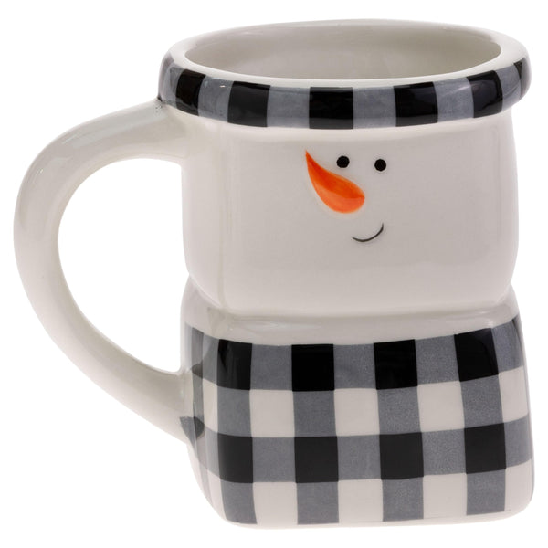Boston International - 14 Oz. Stacked Mug Set - Black & White Check Snowman