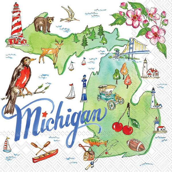 Boston International - 3-Ply 5" Cocktail Napkins - State Collection - Michigan