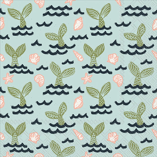 Boston International - 3-Ply 5" Cocktail Napkins 20 Count - Mermaid Tails