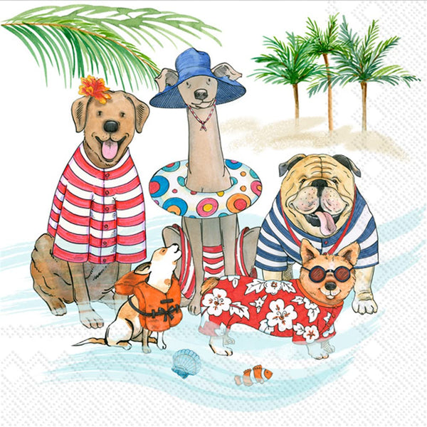 Boston International - 3-Ply 5" Cocktail Napkins - Beach Dogs