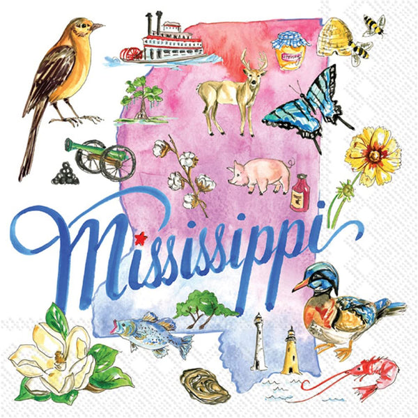 Boston International - 3-Ply 5" Cocktail Napkins - State Collection - Mississippi