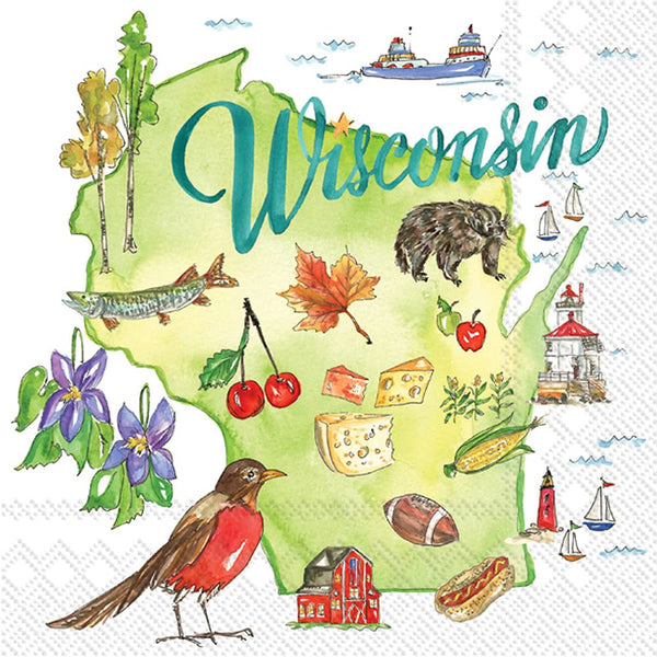 Boston International - 3-Ply 5" Cocktail Napkins - State Collection - Wisconsin