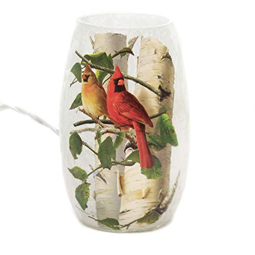 Stony Creek - Frosted Glass - 5" Lighted Vase - Summer Cardinals