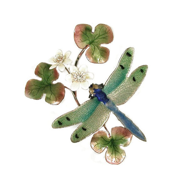 Bovano - Wall Sculpture - Dragonfly Green Winged w/ Flower